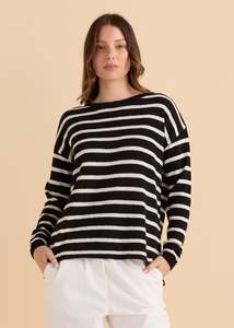 Betty Basics Bradford Knit Top BB4090 - Cream/Black
