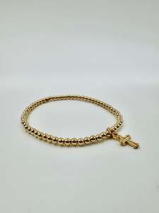 Gold Bead Cross Charm Bracelet