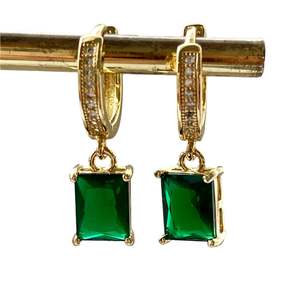 Classic Elegance: Green Emerald Cut Drop Earrings/Vintage