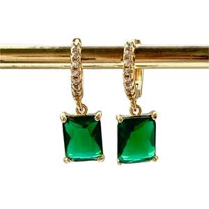 Emerald Cut Drop Earrings/Green