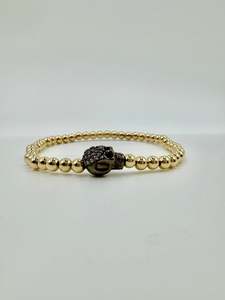 Diamantè Black Skull Gold Bead Bracelet