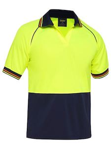 Hi Vis Yellow: BISLEY SS Recycled Polo Yellow Navy