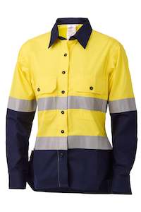 Womens Hi Vis: Daneunder Womens LS Taped Shirt Yellow/Navy