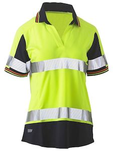 Womens Hi Vis: BISLEY Womens Taped Hi VIs V-Neck Polo Yellow