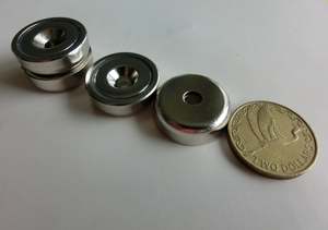 Magnets With Holes: 25mm Dia x 8.1mm Pot Magnets  |  Pack of 4