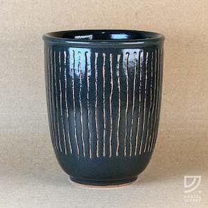 Cups: Coffee Cup - Black & Buff Striped Curve