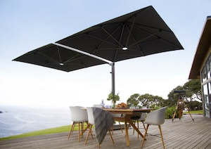 cantilevered umbrella: SHADOWSPEC UNITY™ SQUARE DUO 2.5m & 3.0m Multi-Canopy Rotating Cantilever Umbrellas