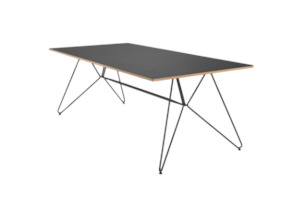Indoor Dining Tables: HOUE - SKETCH Indoor Table 208x95 cm. Black Frame - Black linoleum top with oiled oak edge.