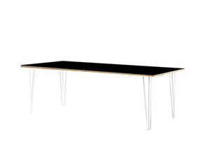 Black Dining Table with White Hairpin Legs darbyandgrey