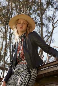 Tops: Blaire Leather Herringbone Stitch Jacket in Black