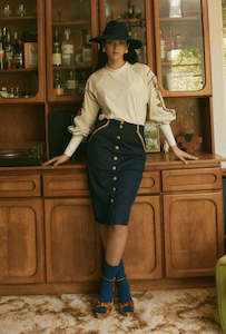 Sale: Once Was Eddie Faux Suede Skirt in Navy/Husk