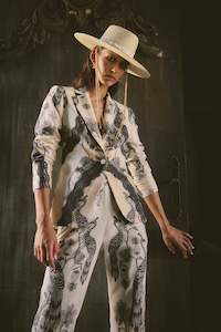 Leandro Contrast Lace Linen Viscose Stretch Blazer