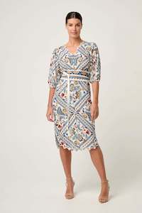 Once Was: Theia Viscose Scallop Embroidered Dress in Petinos Floros