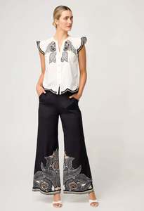 Aseel Cotton Flutter Sleeve Embroidered Top In Ivory