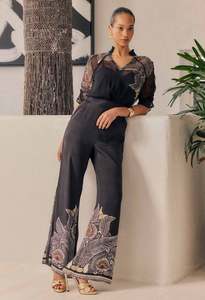 Bottoms: Willow Viscose Faille Contrast Panel Pant In Onyx Casablanca