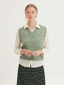 Tops: Knitted Twisted Yarn Vest - Green