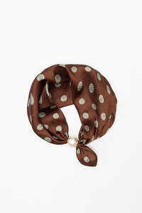 Accessories: Pearl Fasten Neck Tie- Minted Cocoa