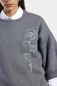 Tops: Sweatshirt with Floral Embroidery