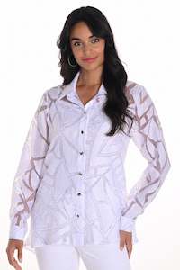 Frank Lyman: 251107  Semi-sheer Rayon Linen Blend Swing Shirt