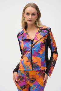 Joseph Ribkoff 1: 252919 Scuba Print Zip Panel Biker Jacket