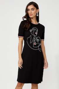 The Dress Collection: 256819U   Faces Crew Neck Ponti T Dress