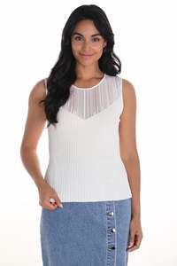 Frank Lyman: 251505 Sheer Panel Fine Knit S/less Top