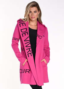 214144U Fuchsia Rayon Blend Cardigan Coat With Hood
