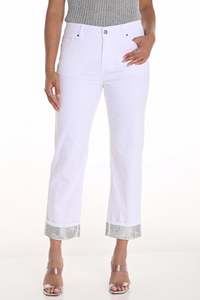 Frank Lyman: 251573 Rhinestone Cuff Straight Leg 7/8 Jean