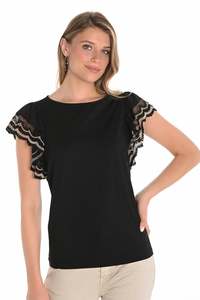 Frank Lyman: 251582 Shaped Boat Neck With Lace Ruffle Sleeve