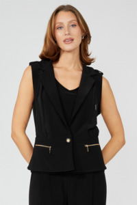 251049 Peplum Chiffon Panel Twill Suiting Waistcoat