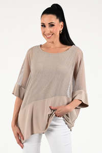 251092 SAND Mesh And Silky Knit Cocoon Top