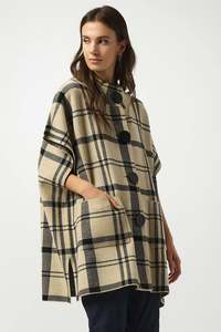 253903   Plaid Jacquard Knit Button Cape
