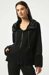 253905 Sweater Knit Fur Trim Coat Jacket