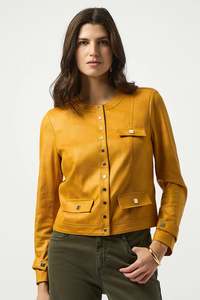 253935 Square Dome Foiled Faux Suede Fitted Jacket