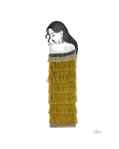 Products: Hine Ngakau - Woman of heart. Yellow kākahu with tāniko Darlington Paku