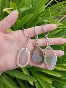Keyrings: Agate Slice Crystal Keyring Brown