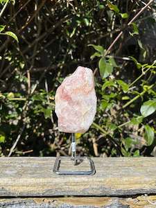 Rose Quartz Rough On Metal Stand B