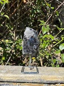 Black Obsidian Rough On Metal Stand