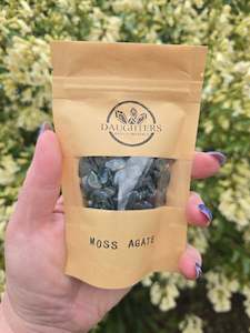 Crystal Bottles Bags: Moss Agate Crystal Chip 100 gms Bag