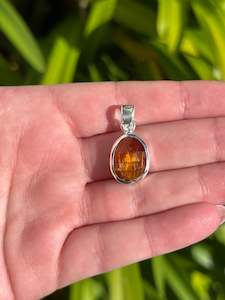 Orange Kyanite | Rose Cut Sterling Silver Pendant B
