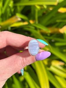 Blue Lace Agate | Polished Sterling Silver Adjustable Ring A