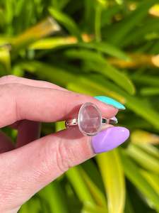 Rose Quartz | Rose Cut Sterling Silver Adjustable Ring B