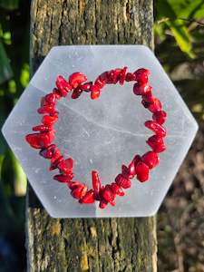 Chip Bracelets: Red Coral Crystal Chip Bracelet
