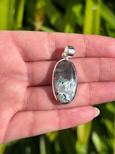 Pendants Necklaces: Moss Agate | Polished Sterling Silver Pendant G