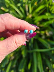 Earrings: Turquoise | Polished Sterling Silver Stud Earrings Round 6mm