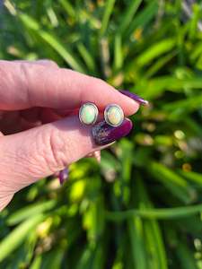 Ethiopian Opal | Polished Sterling Silver Stud Earrings Oval 8mm