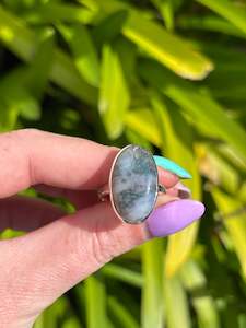 Rings: Moss Agate | Polished Sterling Silver Adjustable Ring F