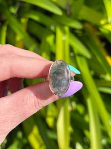 Moss Agate | Polished Sterling Silver Adjustable Ring D