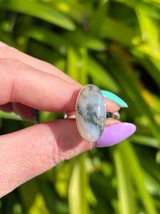 Moss Agate | Polished Sterling Silver Adjustable Ring C