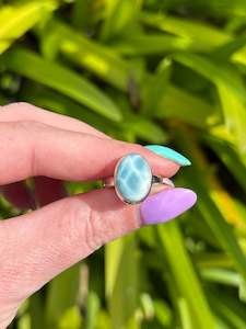 Larimar | Polished Sterling Silver Adjustable Ring A